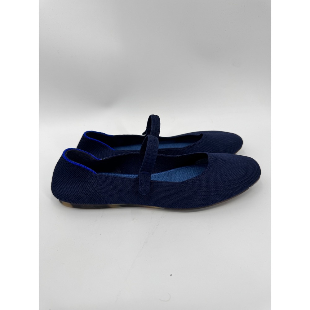 Rothy's The Mary Jane Women 9 Navy Blue Knit Flat Elastic Strap Tortoise Sole